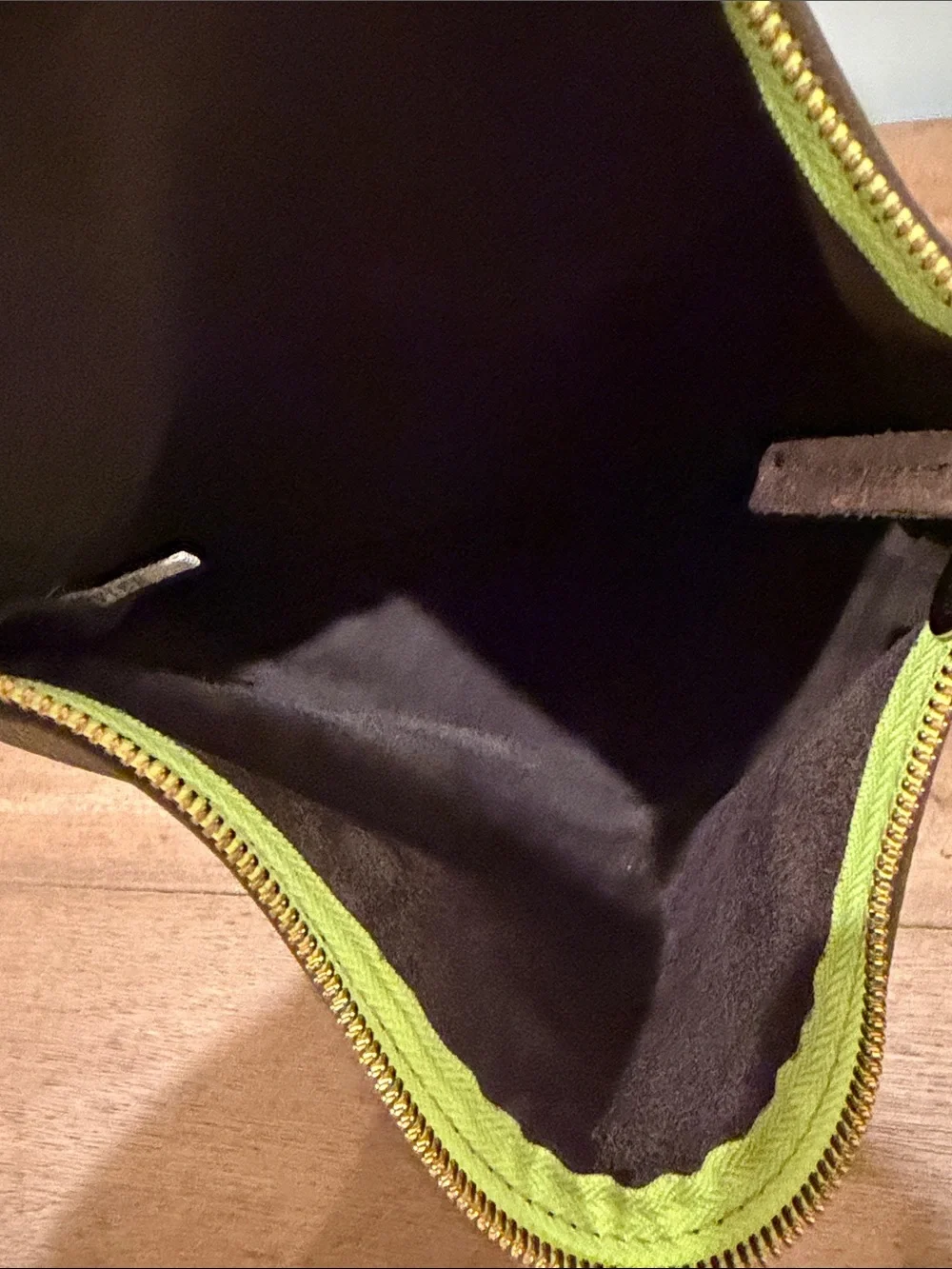 Men's Brown Leather Clutch with Yellow Zipper